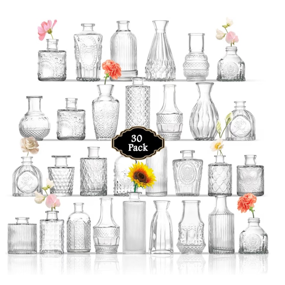 Elegant Clear Glass Bud Vases Set - 30 Pack